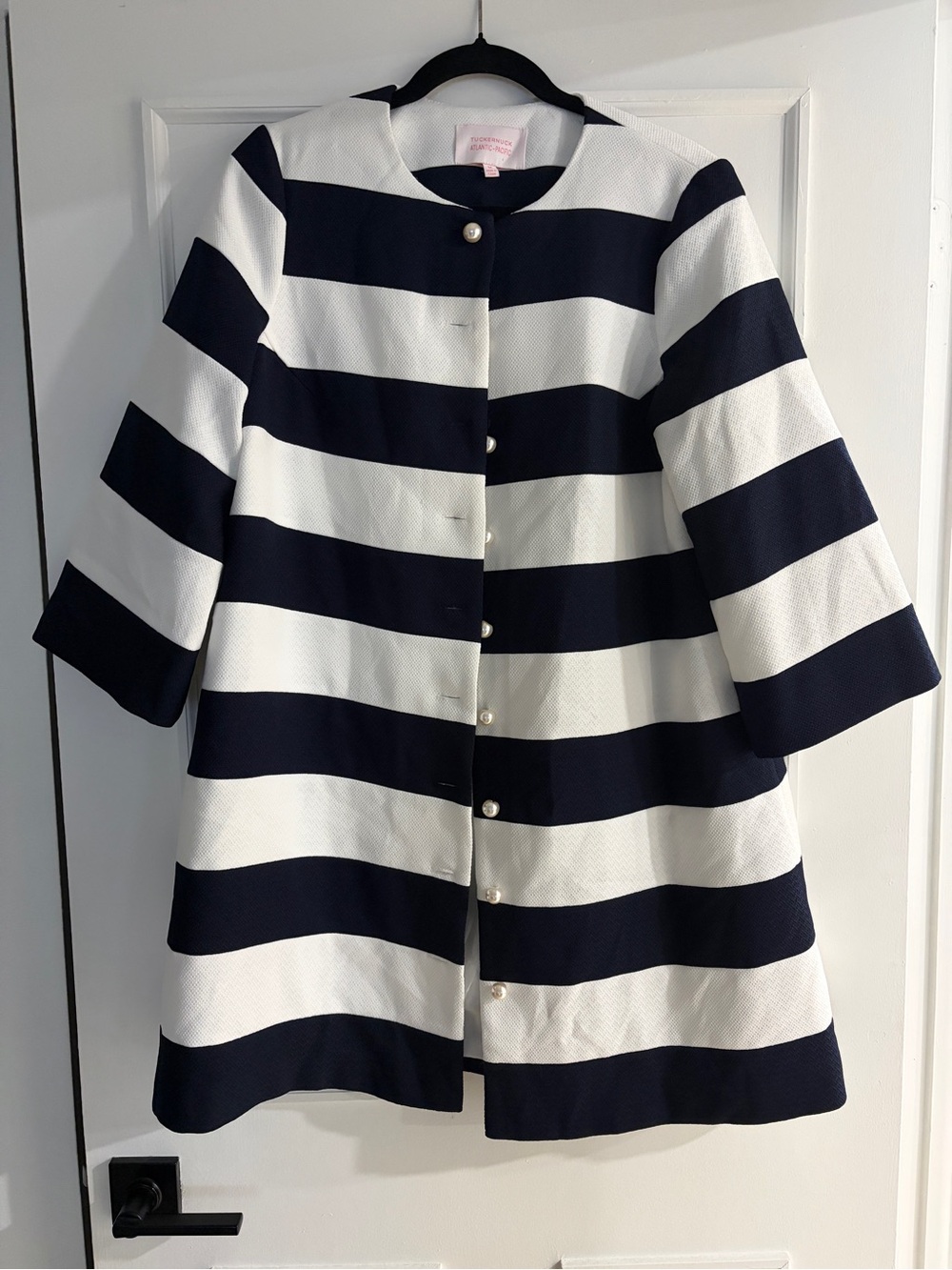 Tuckernuck x Atlantic-Pacific Navy and White Striped Pearl-Button Coat / Dress - Picture 5 of 7